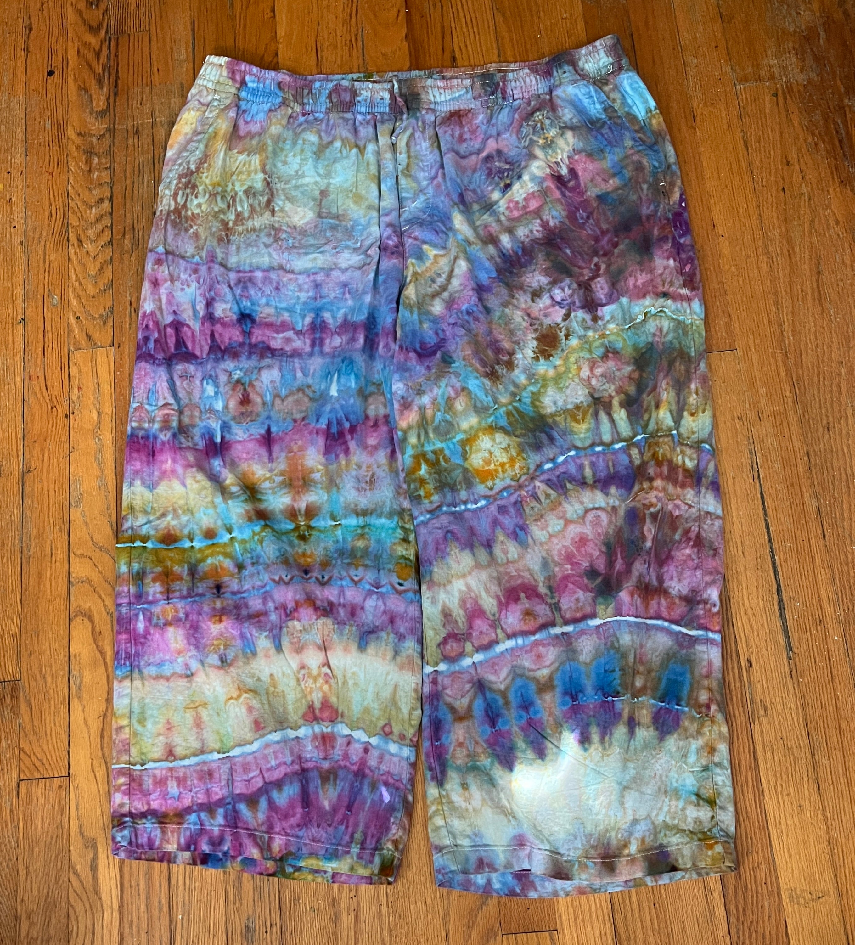 Tie Dye Linen Pants 3X Ice Dye Agate Watercolor – nancyshandmadegoods