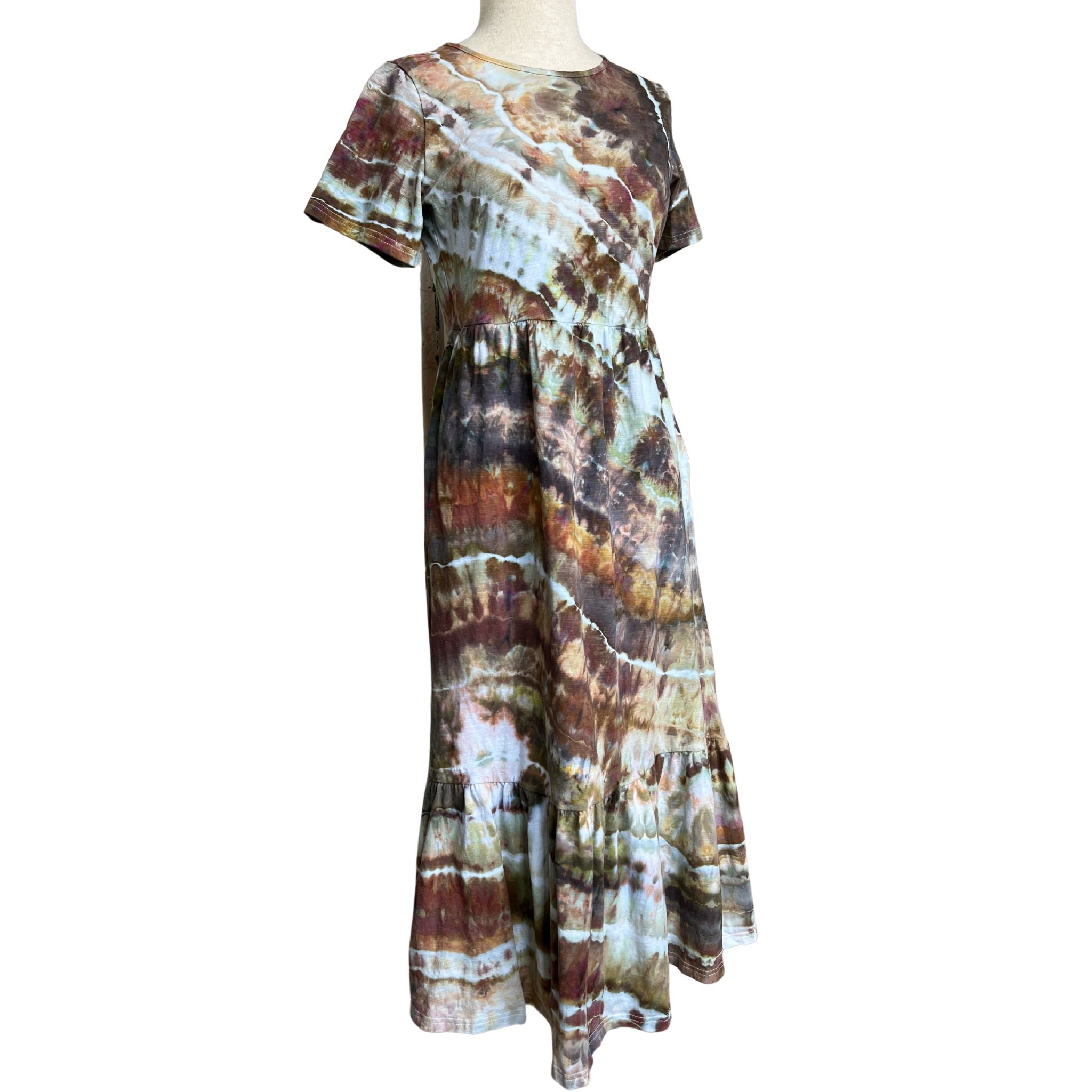 Tie Dye Dress, 2X, Maxi Dress, Short Sleeve, Long with side slits, Gre –  nancyshandmadegoods